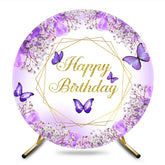 Aperturee - Aperturee Round Glitter Butterfly Violet Birthday Backdrop